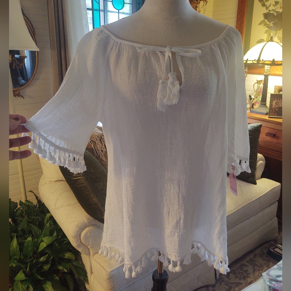 Moda Italia White Cotton Linen Top
